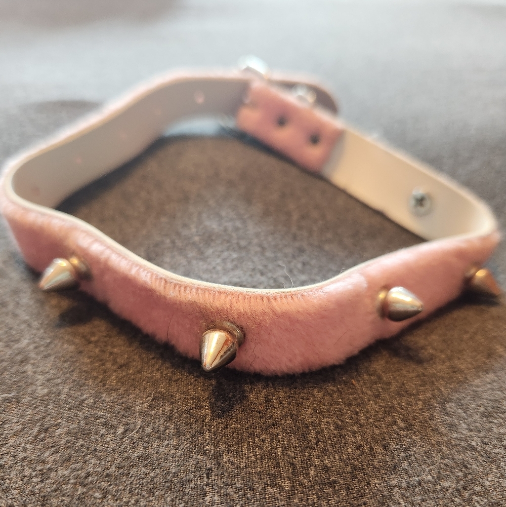 Pink Spiked Faux-Fur Choker Necklace